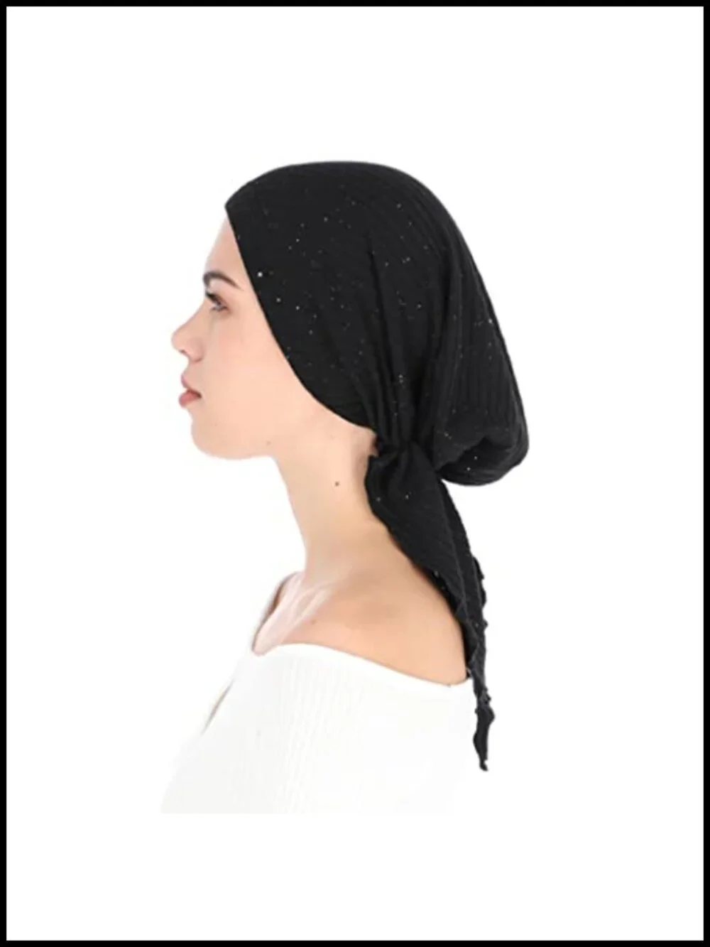 Pretied Head Scarf for Women Sparkly Foil Finish Stretchy Ribbed Fabric
